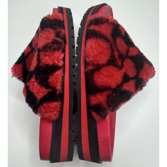 Coach Women's Khloe Slide Plush Shearling Sandals Raspberry Black Size 8.5 - Picture 7 of 11